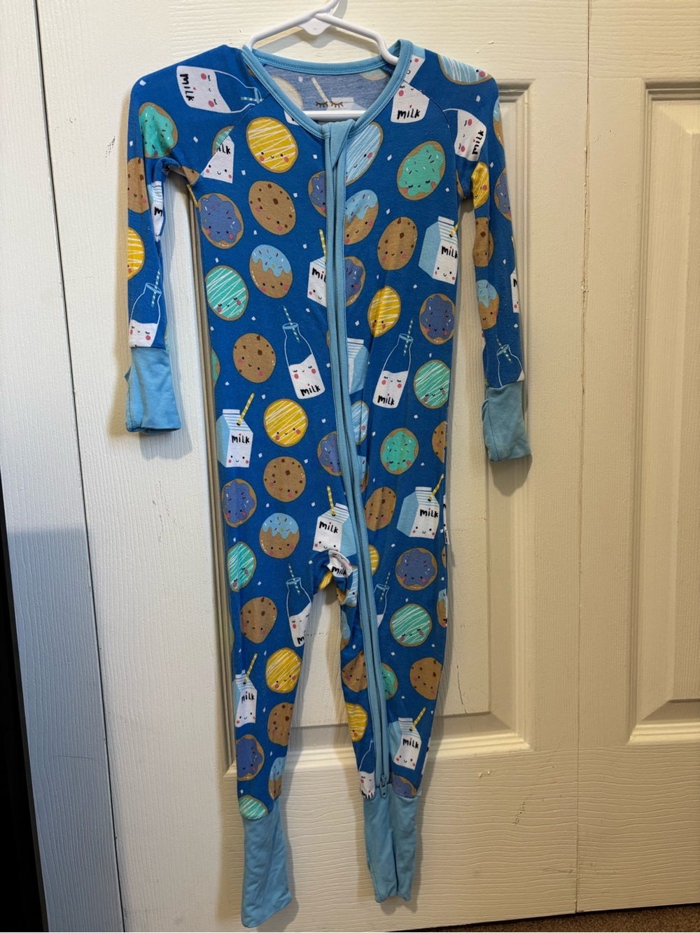 Little Sleepies Blue Footed Pajamas with Milk & Cookie Print
